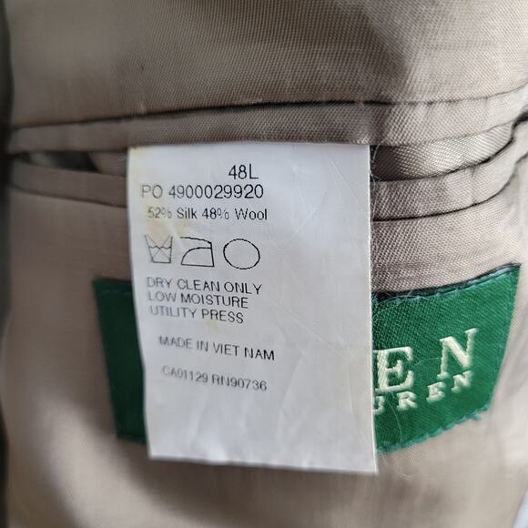 Lauren Ralph Lauren silk wool two button blazer sz 48L gray houndstooth classic - Picture 6 of 10